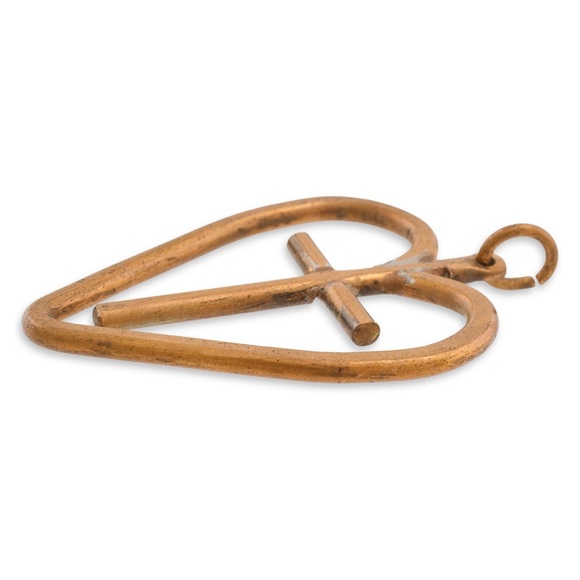 Vintage Copper Cross & Heart Necklace Pendant Hand-Forged - Picture 2 of 4